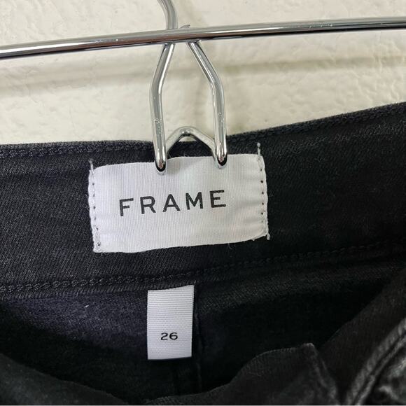 NWT FRAME Denim Le Crop Mini Boot Raw Stagger Tilt Black Jeans Womens Size 26 - Picture 5 of 7
